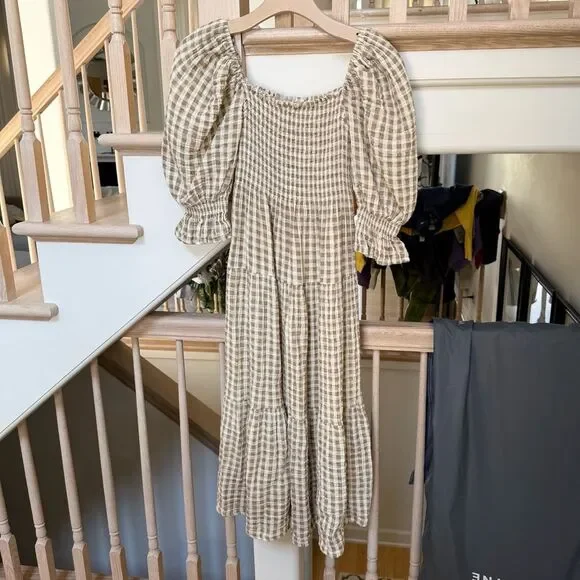 Nothing Fits But Kiko Midi Dress in Taupe Gingham M NWOT - Picture 10 of 13